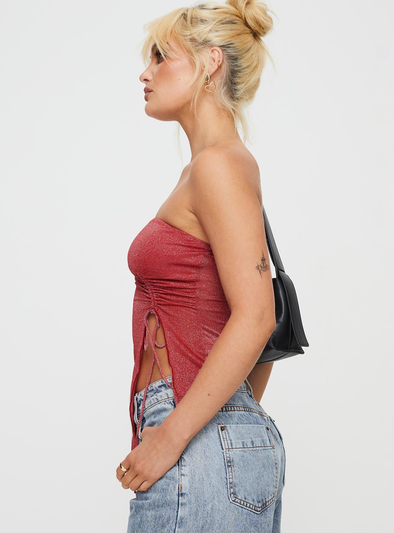 product Princess Polly Sleeveless Asymmetric Neckline  Dessy Strapless Top Red Glitter