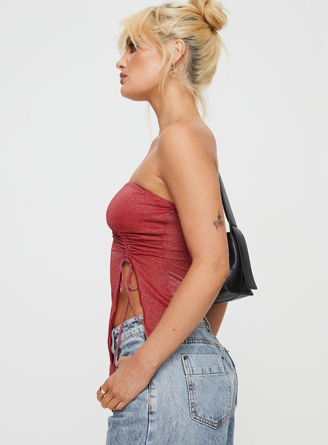 product Princess Polly Sleeveless Asymmetric Neckline  Dessy Strapless Top Red Glitter