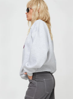 Princess Polly Crew Neck Sweatshirt Bubble Text Grey Marle / Burgundy Princess Polly  regular 