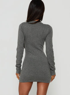 Pip Long Sleeve Keyhole Mini Dress Dark Grey Marle