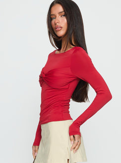 West Wing Long Sleeve Twist Bust Top Red