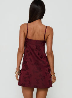 Had Me At Hello Lace Trim Mini Dress Burgundy