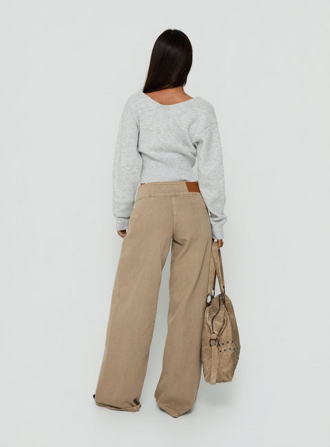 Unwritten Mid Rise Wide Leg Jeans Washed Brown