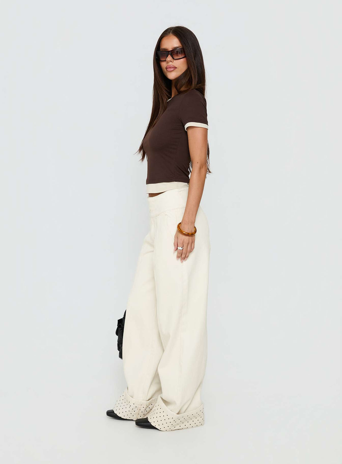 Nikoletta Foldover Jeans Cream / Polka Petite