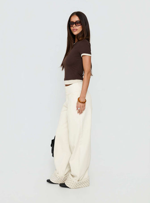 Nikoletta Foldover Jeans Cream / Polka Petite