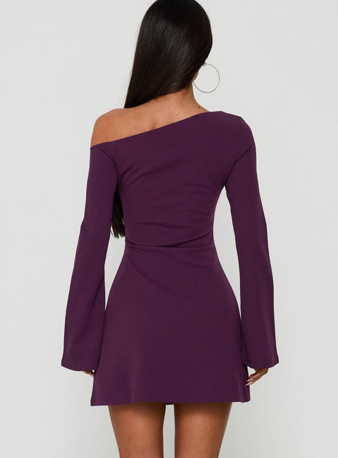 Adrietta Long Sleeve Off Shoulder Mini Dress Plum Noir