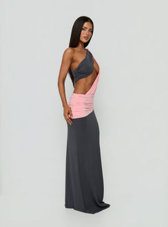 Loletta Draped One Shoulder Maxi Dress Charcoal / Pink
