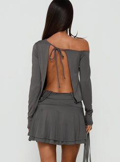 Alyma Tie Back Off Shoulder Mini Dress Charcoal
