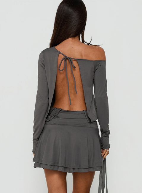Alyma Tie Back Off Shoulder Mini Dress Charcoal