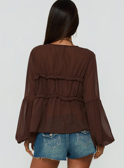 Chasing Sunsets Sheer Long Sleeve Top Chocolate