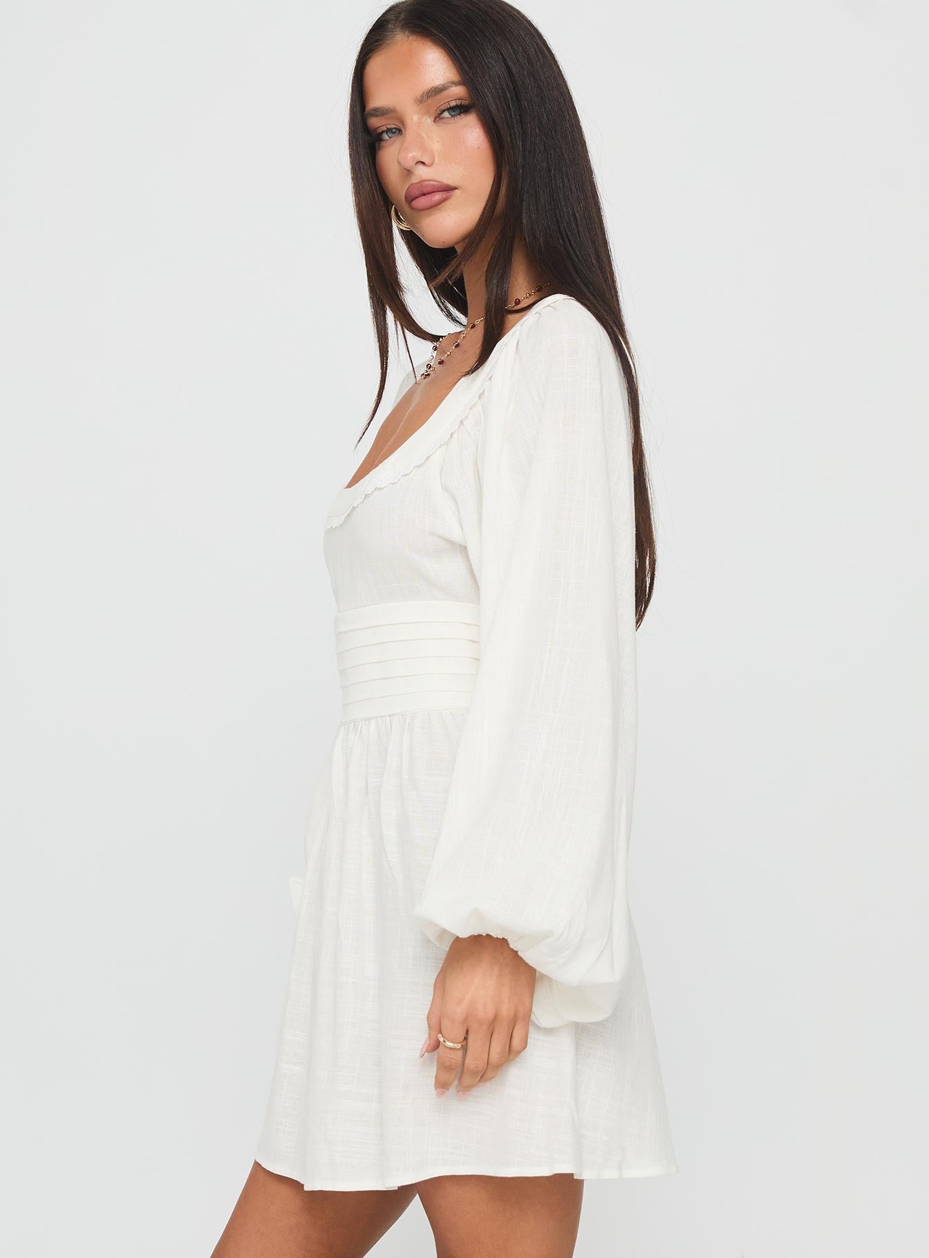 Weyes Long Sleeve Mini Dress White
