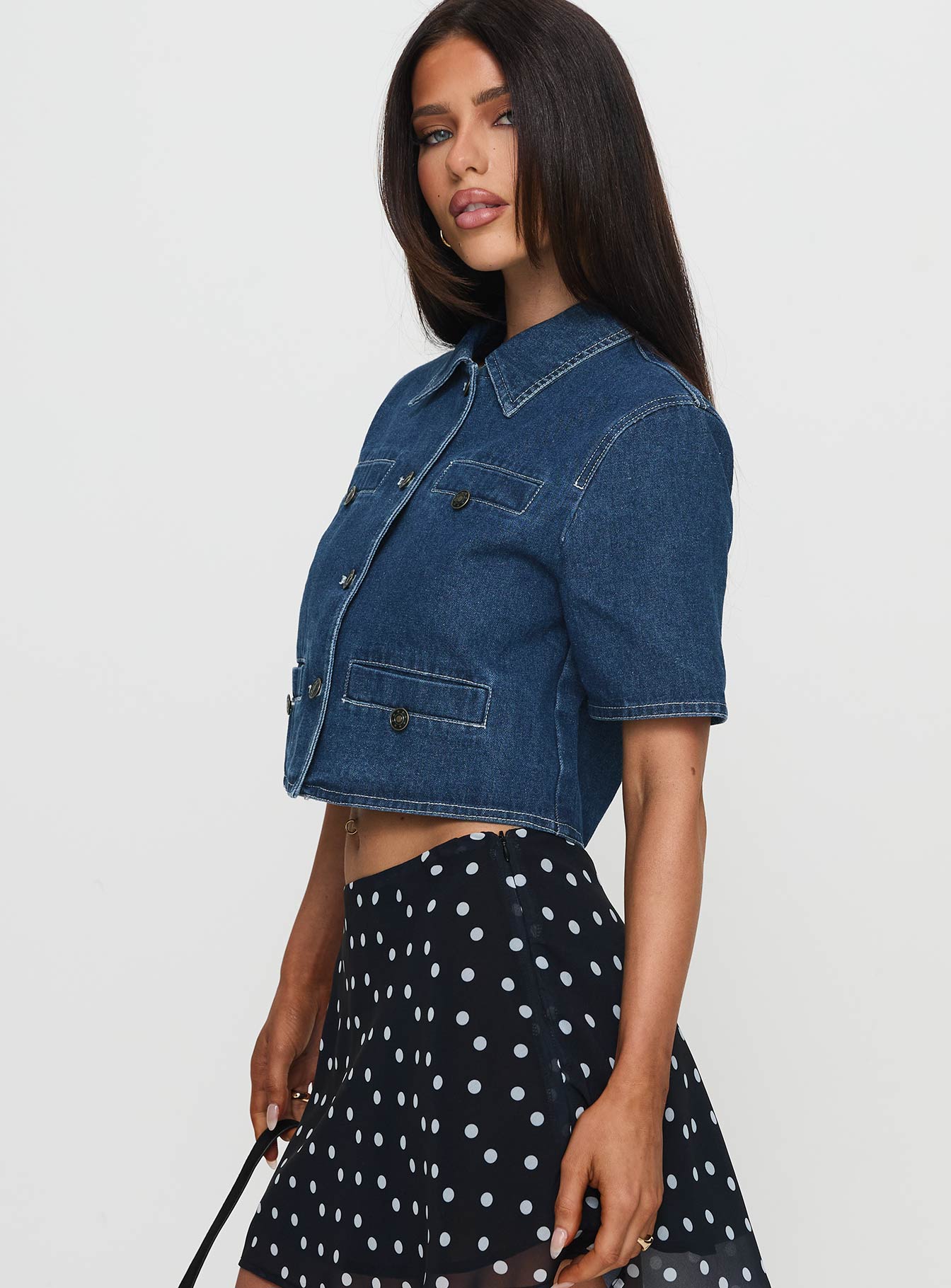 Halston Denim Top Blue Denim