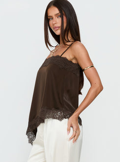 Daesa Longline Lace Top Brown