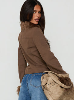 Nindie Faux Fur Contrast Jacket Chocolate