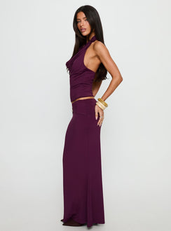   side view of model wearing Princess Polly Vanecia Maxi Skirt Purple Maxi Skirts 