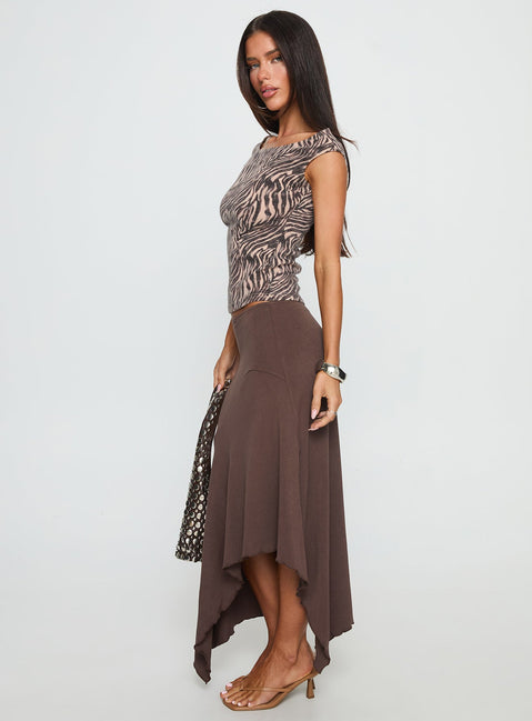 Futura Asymmetrical Midi Skirt Chocolate