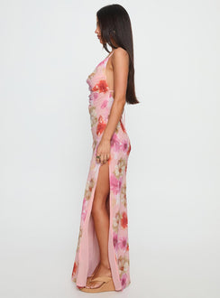 Sibellah Beaded Cowl Neck Maxi Dress Pink Multi