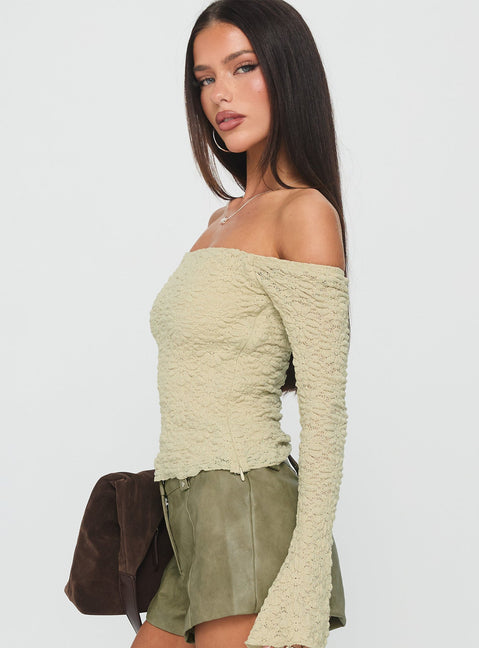 Half Of You Off Shoulder Top Sage