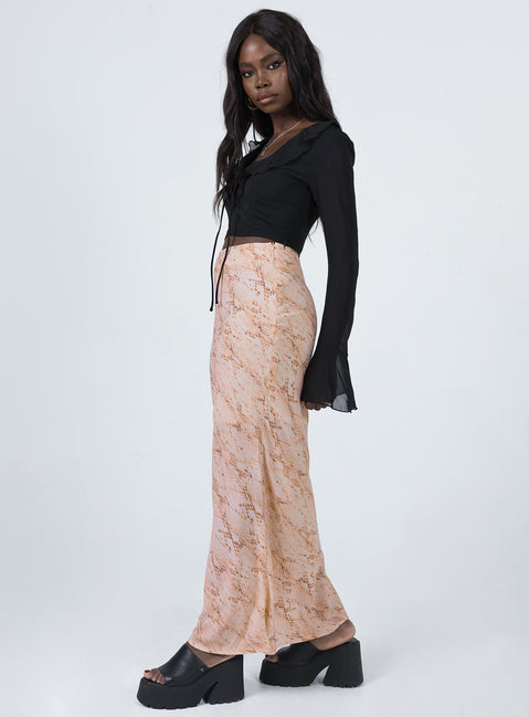   side view of model wearing Princess Polly Rayna Maxi Skirt Snake 