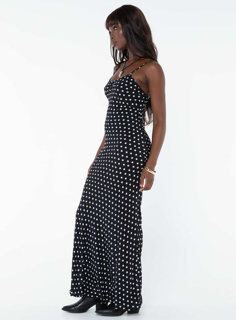product Princess Polly Crew Neck  Luncheon Maxi Dress Black Polka Dot