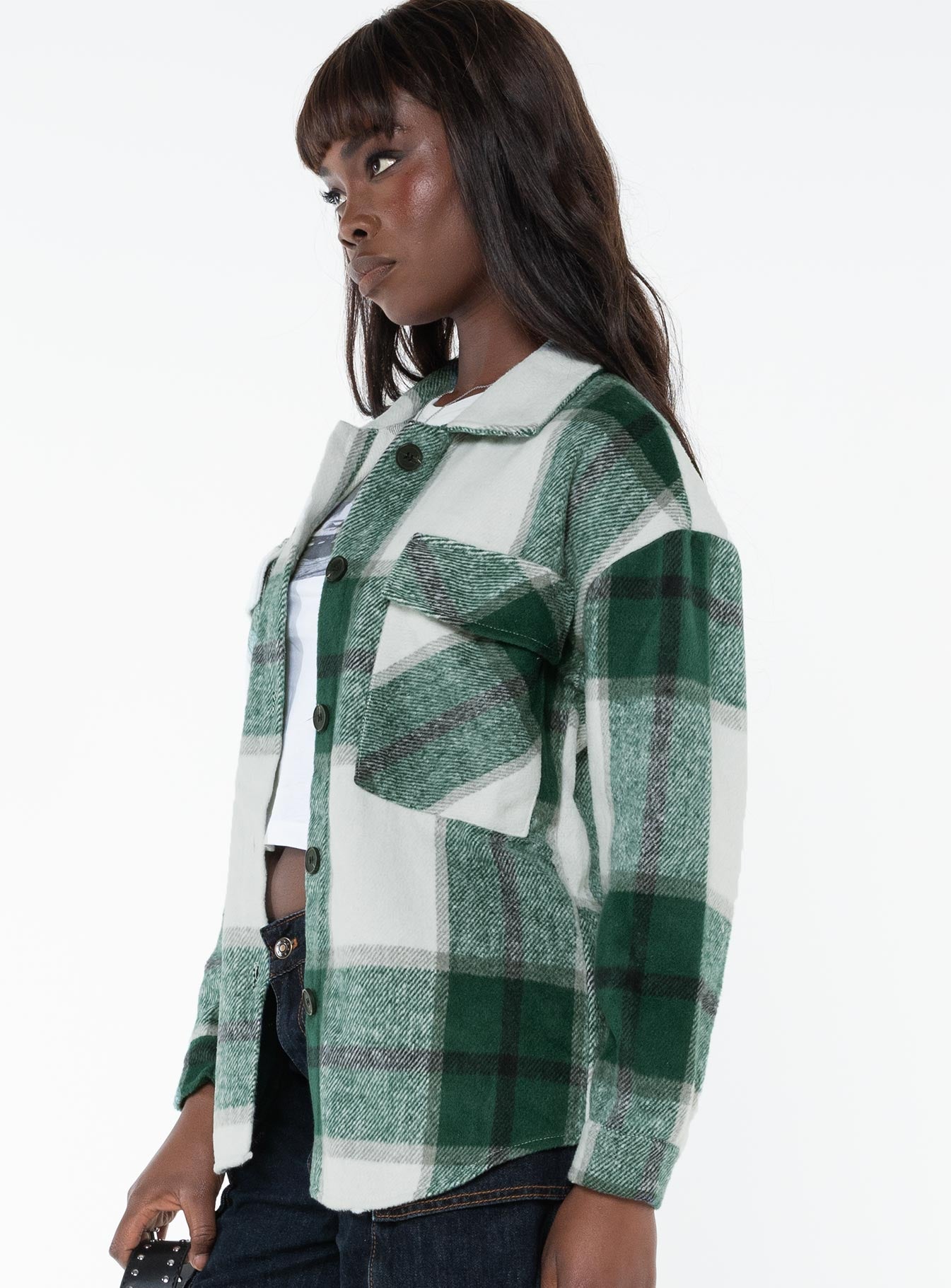 Plaid shacket Classic collar, button fastening at front, twin chest pocket, single button cuff