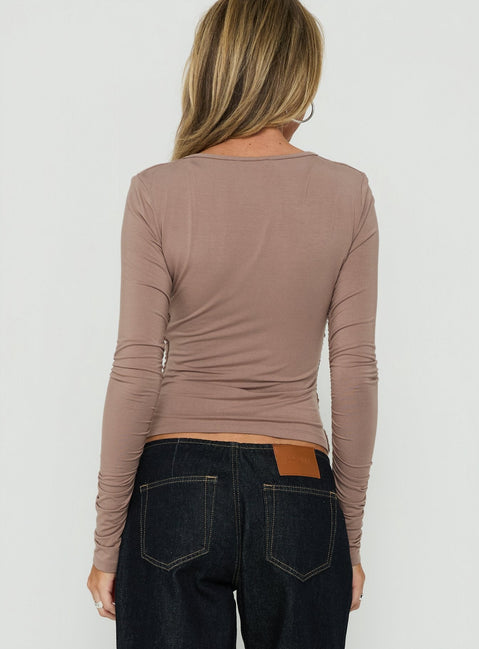 Tamsen Ruched Long Sleeve Button Up Top Taupe