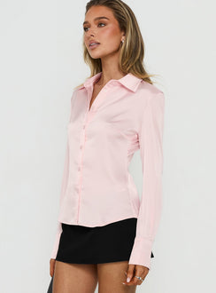 Angelic Satin Long Sleeve Shirt Bubblegum
