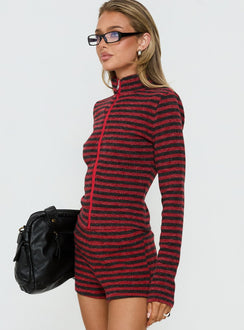 Apex Funnel Neck Knit Jacket Red Stripe