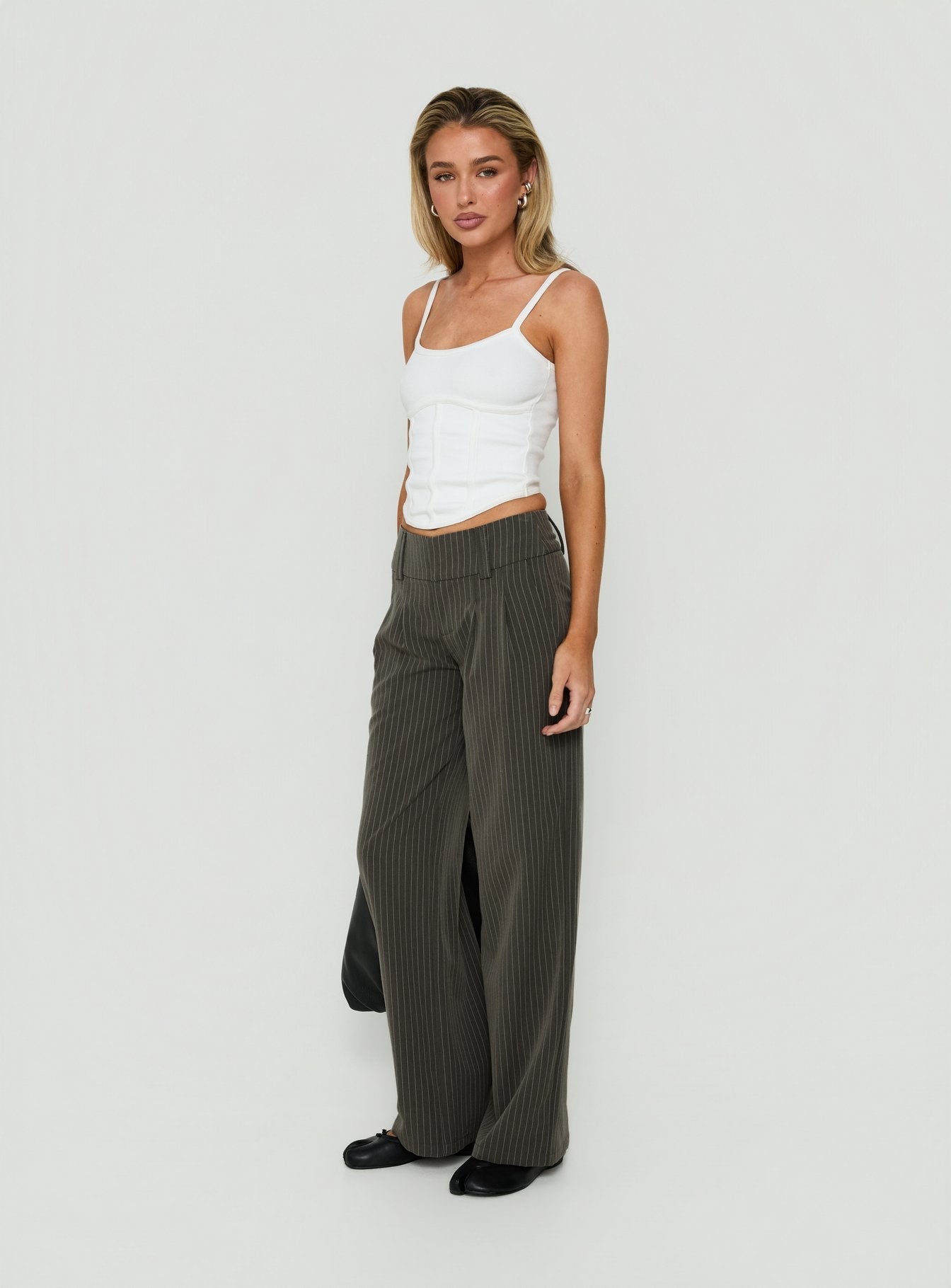 Two Lovers Low Rise Pants Grey Pinstripe