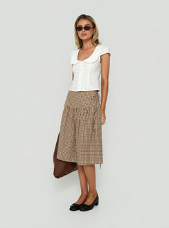 Kasida Tie Detail Midi Skirt Brown Check