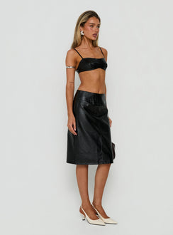 Evah Faux Leather Pencil Midi Skirt Black