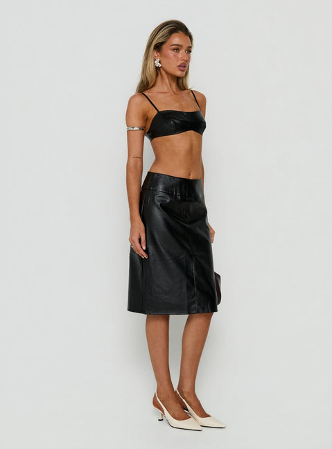Evah Faux Leather Pencil Midi Skirt Black