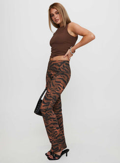 side view of model wearing Princess Polly Andrina Straight Leg Pants Multi High Waisted Pants 