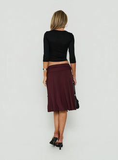 Soft Focus Tie Waist Midi Skirt Plum Noir