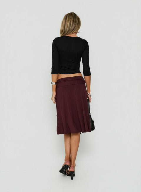 Soft Focus Tie Waist Midi Skirt Plum Noir