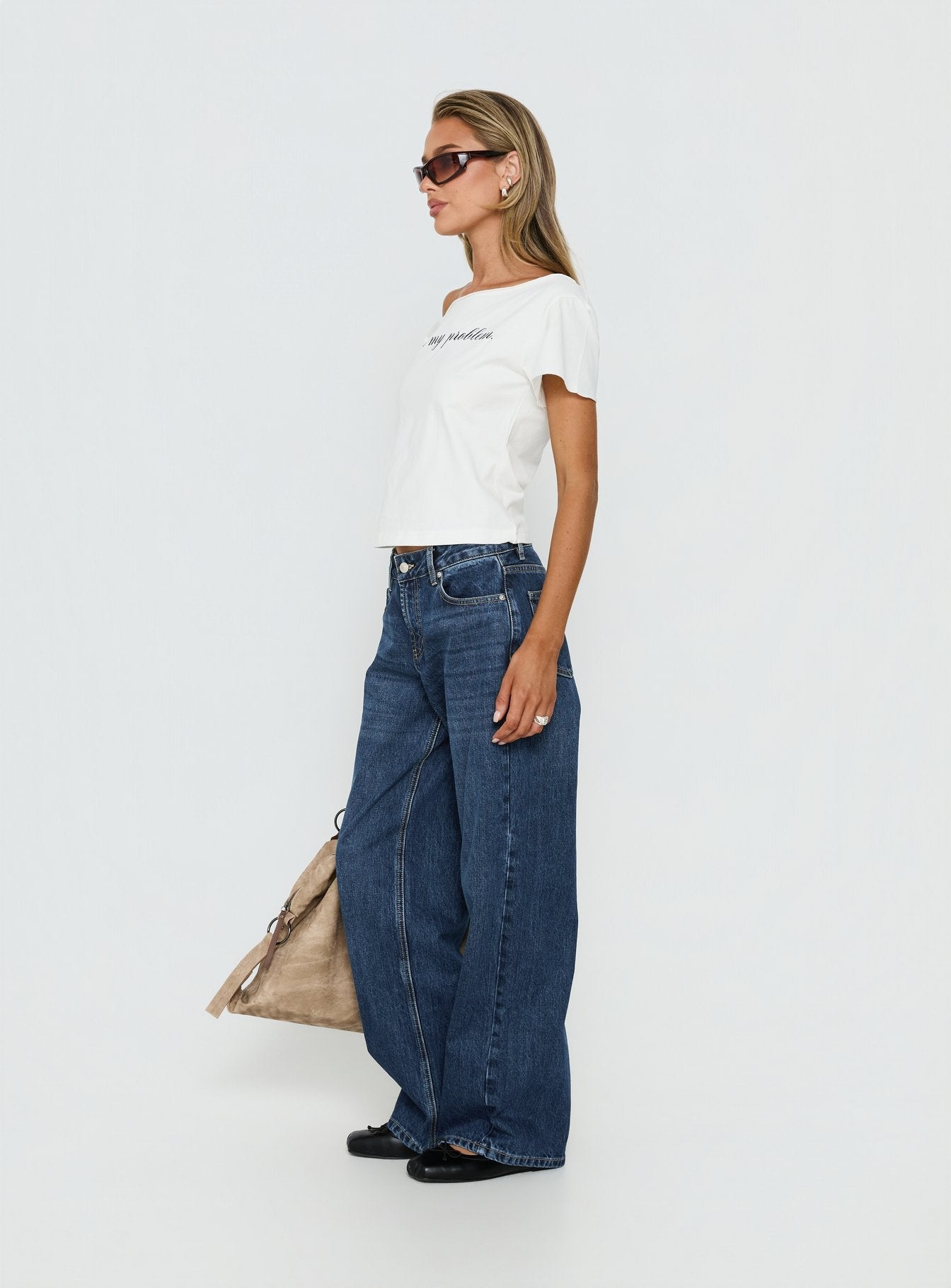 Not My Problem Loose Graphic Baby Tee White