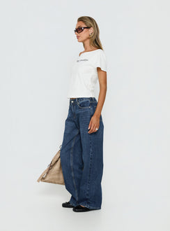 Not My Problem Loose Graphic Baby Tee White