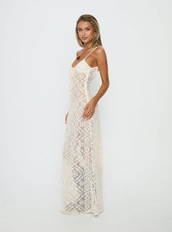 Eminent Crochet Low Back Maxi Dress Cream