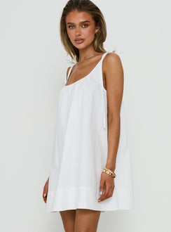 Lucka Babydoll Tie Mini Dress White
