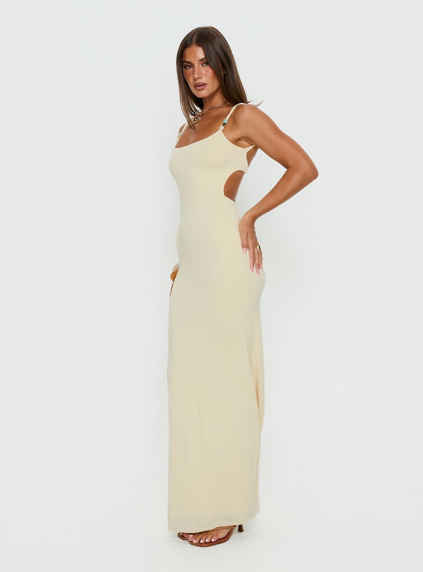 Page Turner Beaded Maxi Dress Lemon