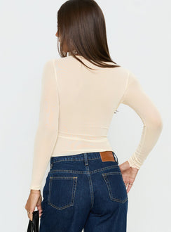 Victoire Long Sleeve Mesh Top Beige