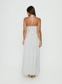 Marguerite Halter Maxi Dress White Polka Dot