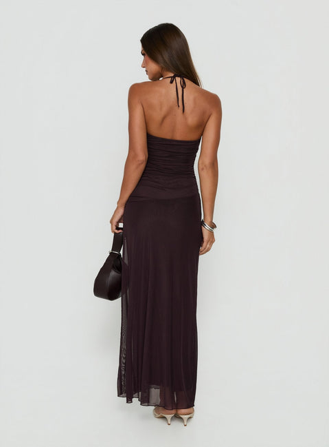 Adriannah Halter Ruched Maxi Dress Plum
