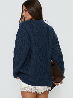 Rorey Cable Knit Crew Neck Sweater Navy