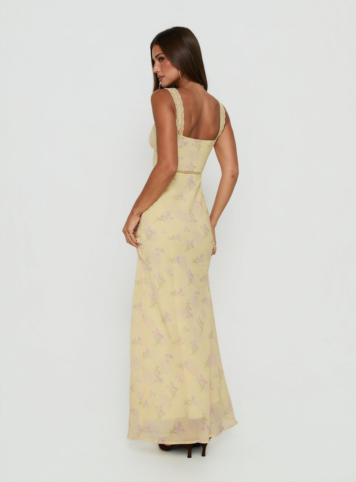 Sawyerr Lace Trim Maxi Dress Yellow Floral