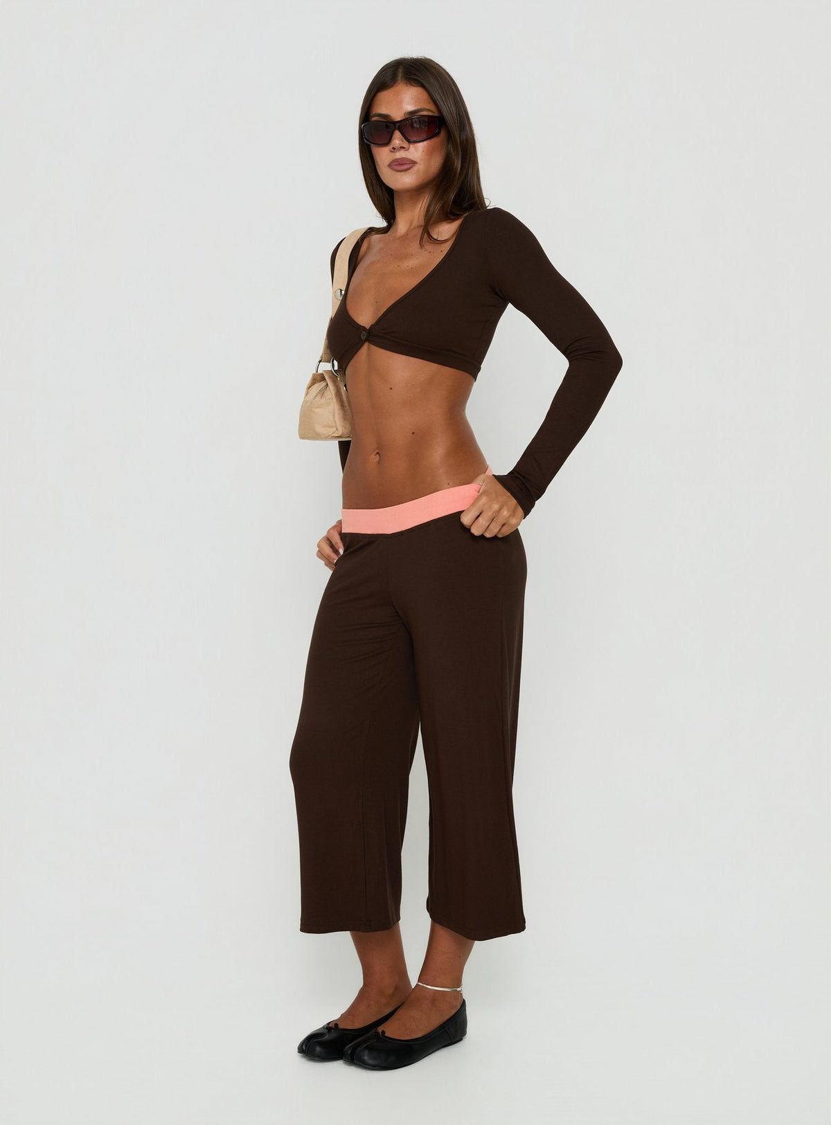 Kassey Gaucho Shorts Coral / Brown