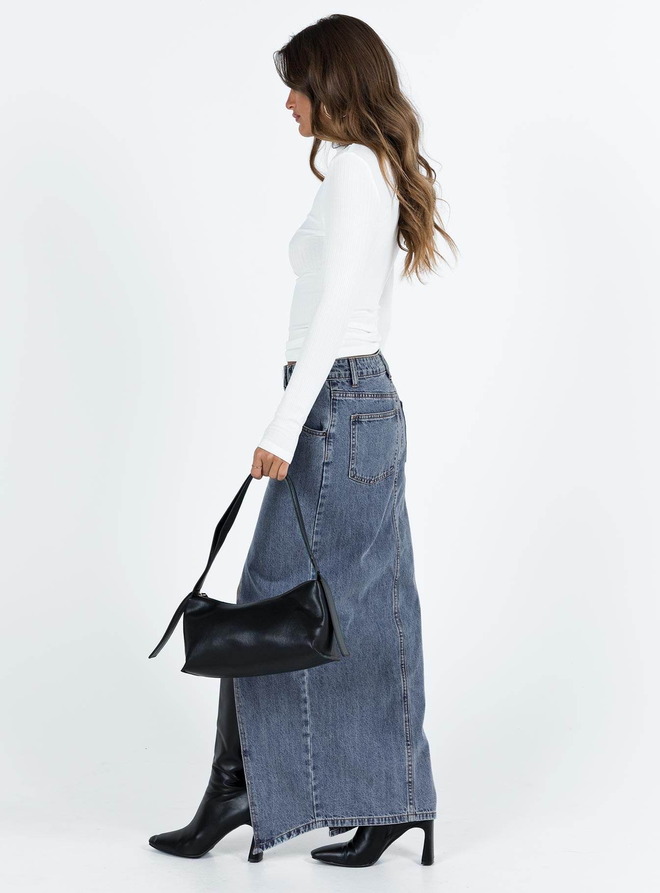 product Barbara Split Midi Skirt Faded Denim Princess Polly  Maxi 
