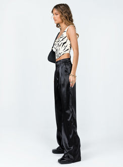 side view of model wearing Princess Polly Archer Pants Satin Black 