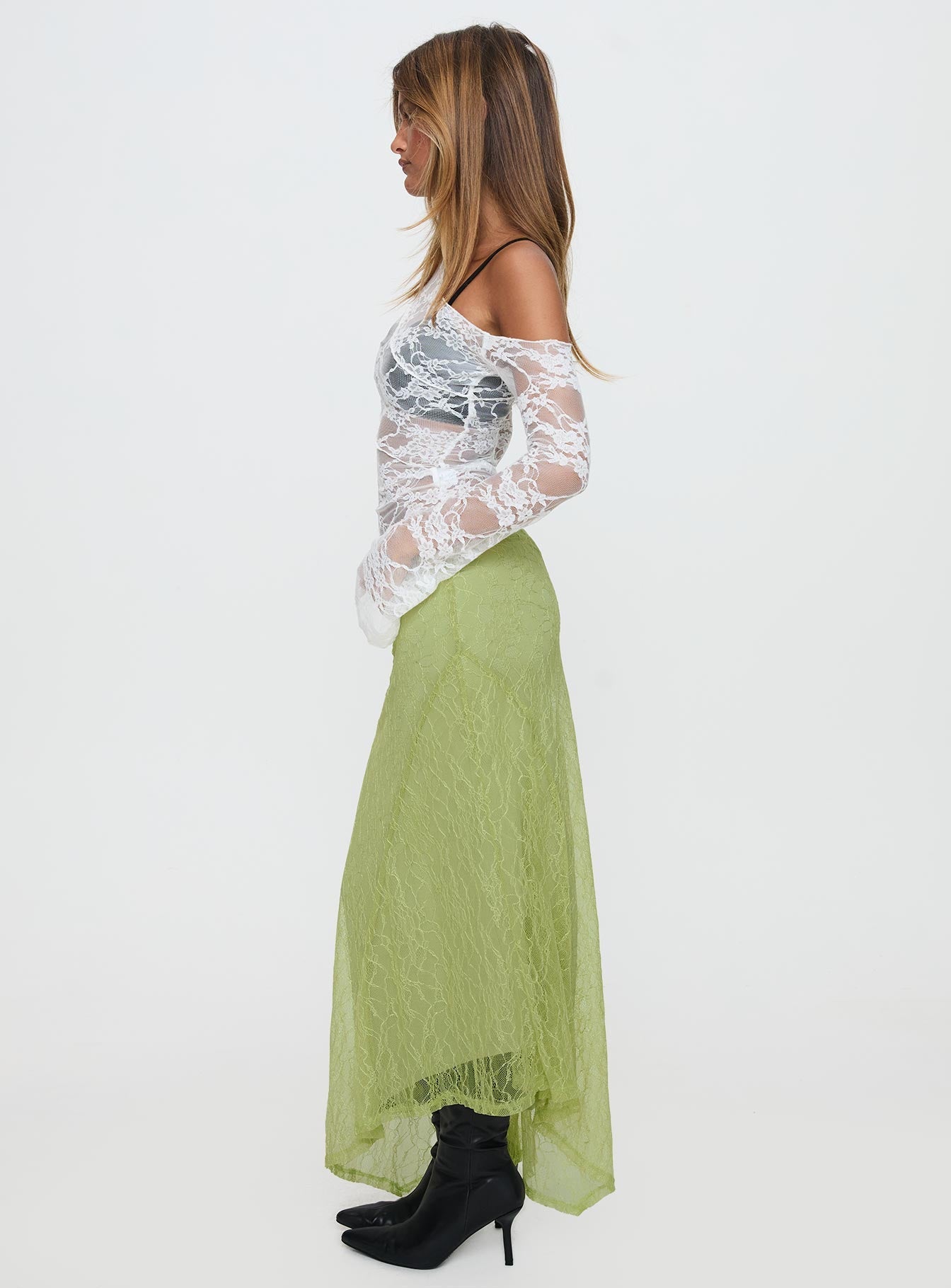 product Princess Polly Dreamcatcher Lace Maxi Skirt Green Maxi 