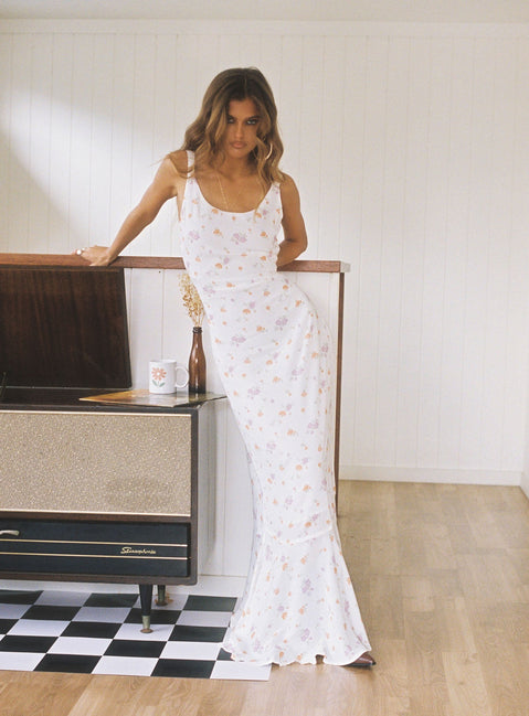 front view of model wearing Princess Polly Curtis Maxi Dress Multi Scoop Neck 